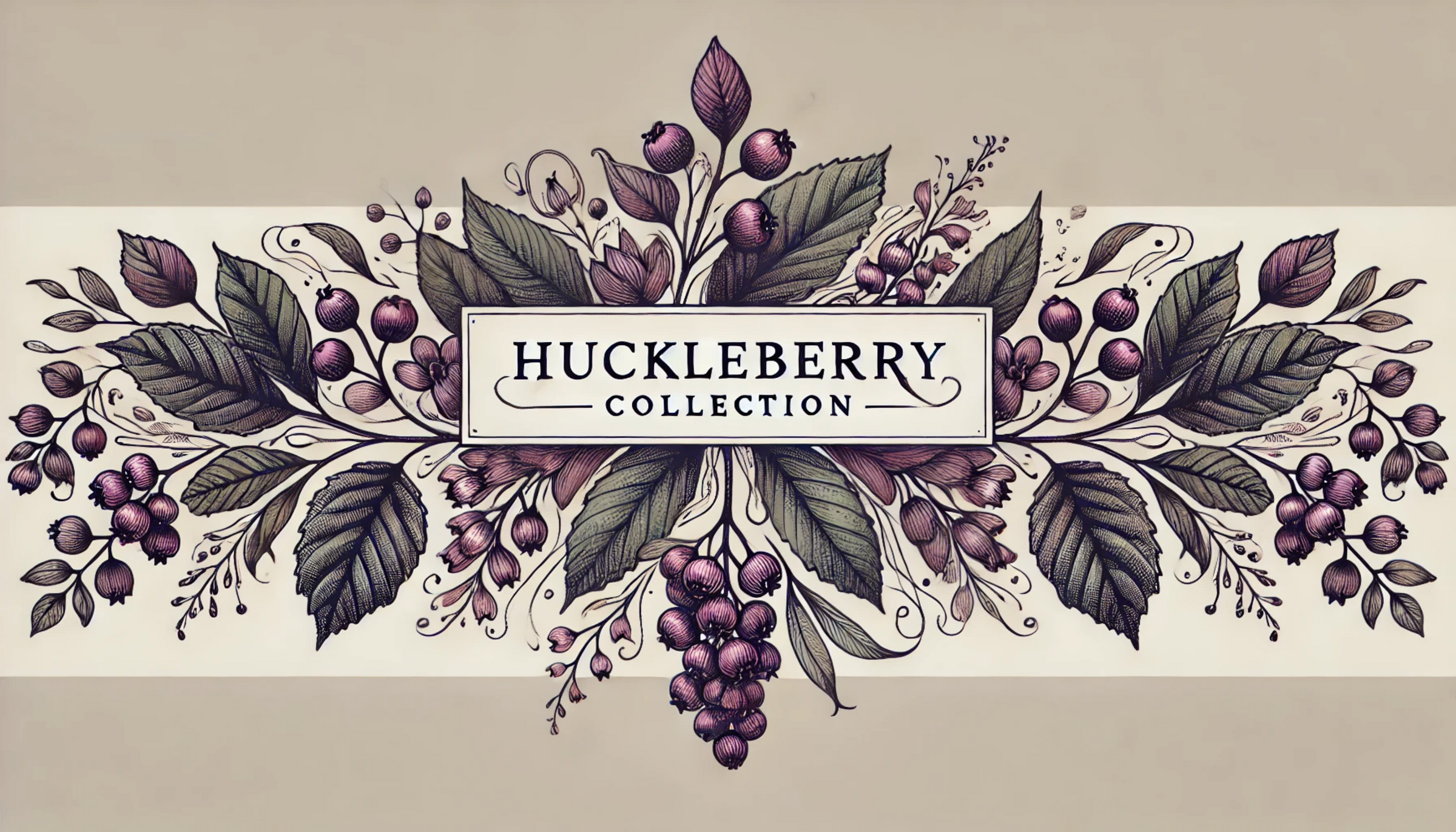 A drawn image of huckleberries with a banner on top reading Huckleberry Collection
