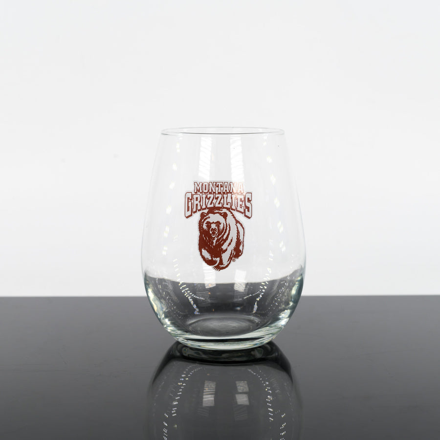 Blue Peaks Creative's Montana Grizzlies Charging Bear Stemless Wine Glass