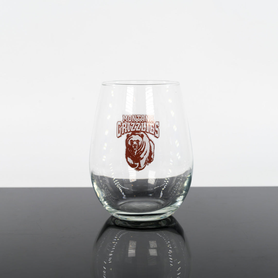 Blue Peaks Creative's Montana Grizzlies Charging Bear Stemless Wine Glass