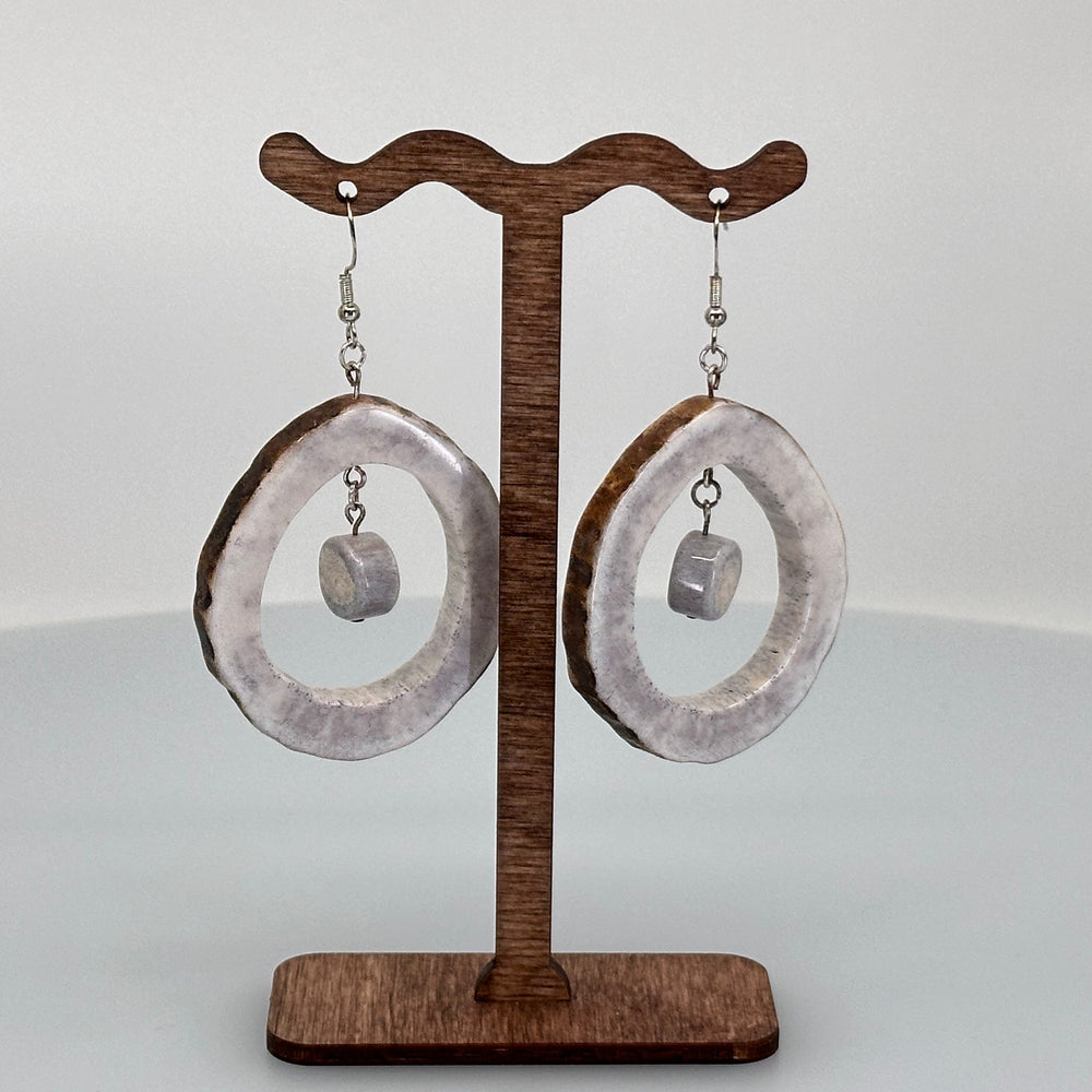 Real Antler Hoop Earrings with Antler Bead—unique natural earrings made from real antler in Montana by 406 Antlery