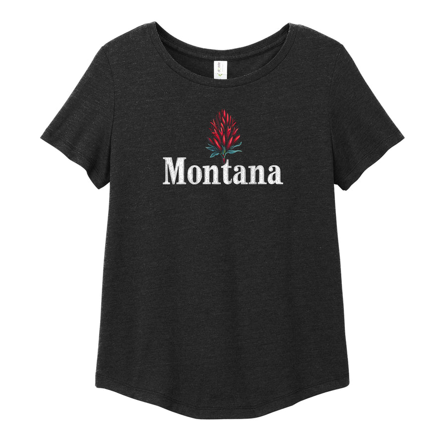 Black Ladies' Tri Scoop Neck T-shirt printed with the Minimal Indian Paintbrush design, by Blue Peak Creative