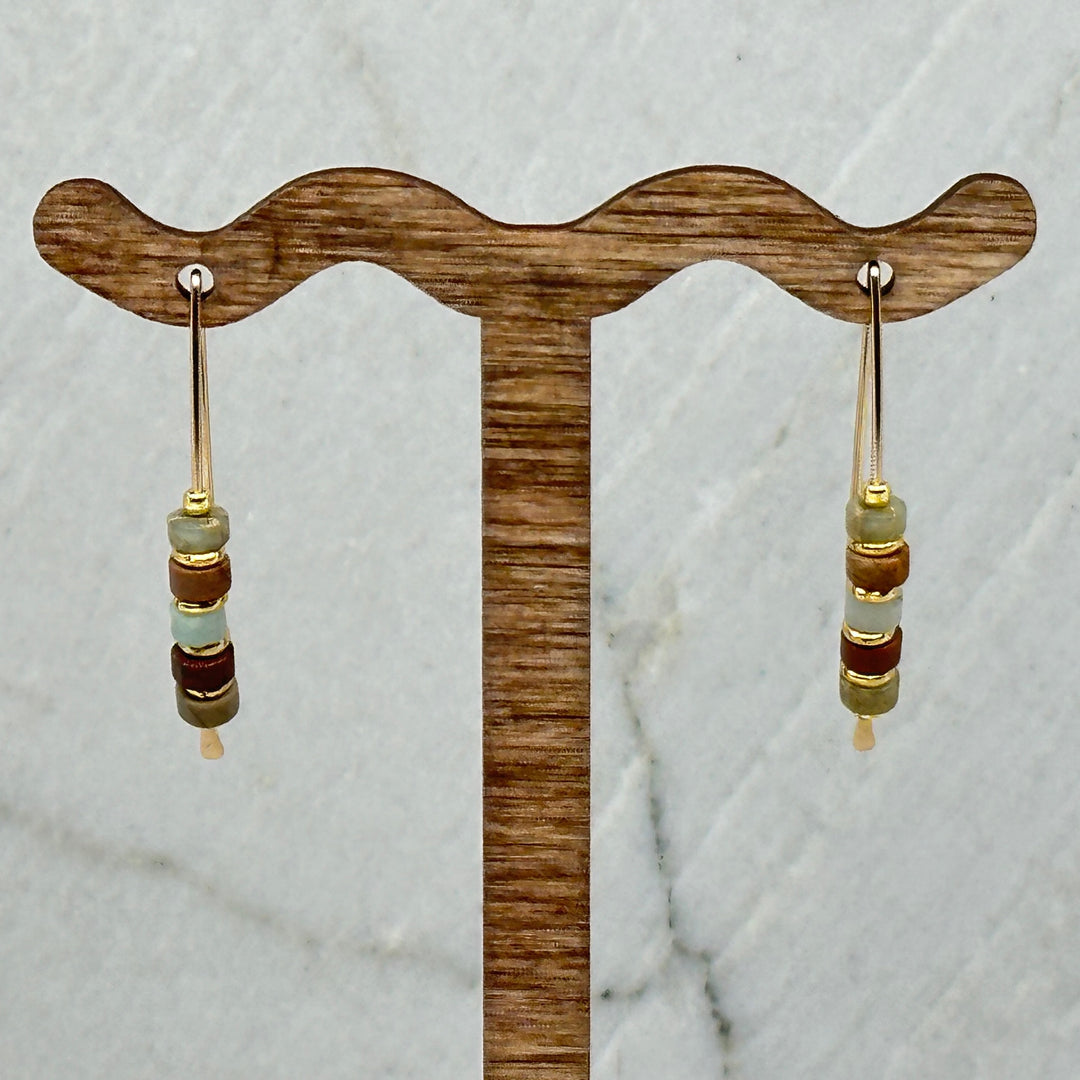 Pair of Bijou by Sam's Earth Tone Jasper and Gold Threader Earrings, fine jewelry made in Montana