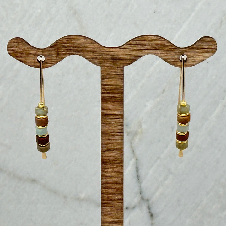Pair of Bijou by Sam's Earth Tone Jasper and Gold Threader Earrings, fine jewelry made in Montana