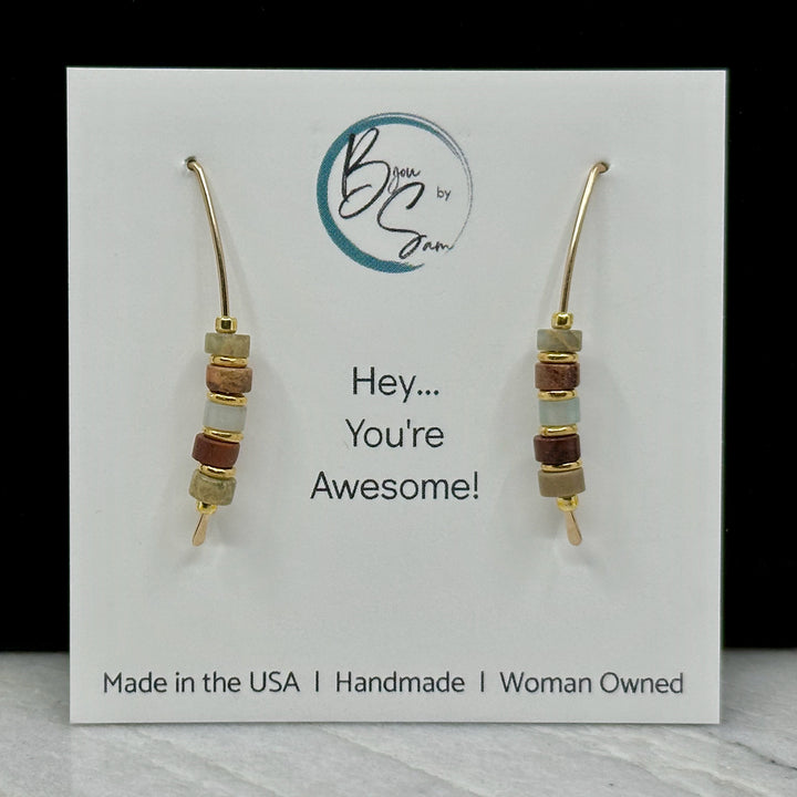 Pair of Bijou by Sam's Earth Tone Jasper and Gold Threader Earrings,, fine jewelry made in Montana