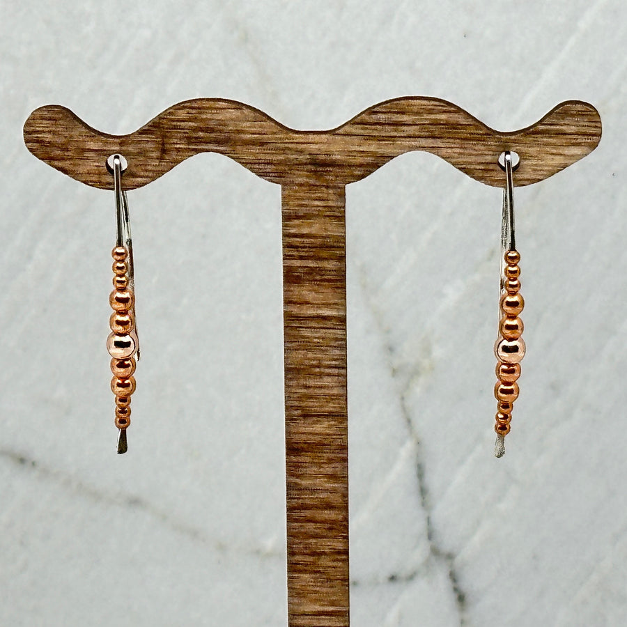 Pair of Bijou by Sam's Silver and Copper Threader Minimalist Earrings, fine jewelry made in Montana