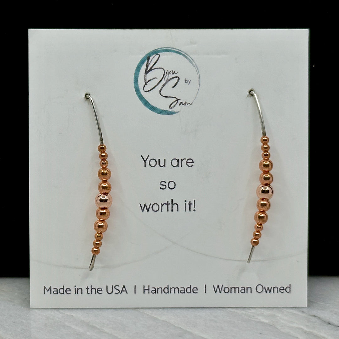 Pair of Bijou by Sam's Silver and Copper Threader Minimalist Earrings, fine jewelry made in Montana