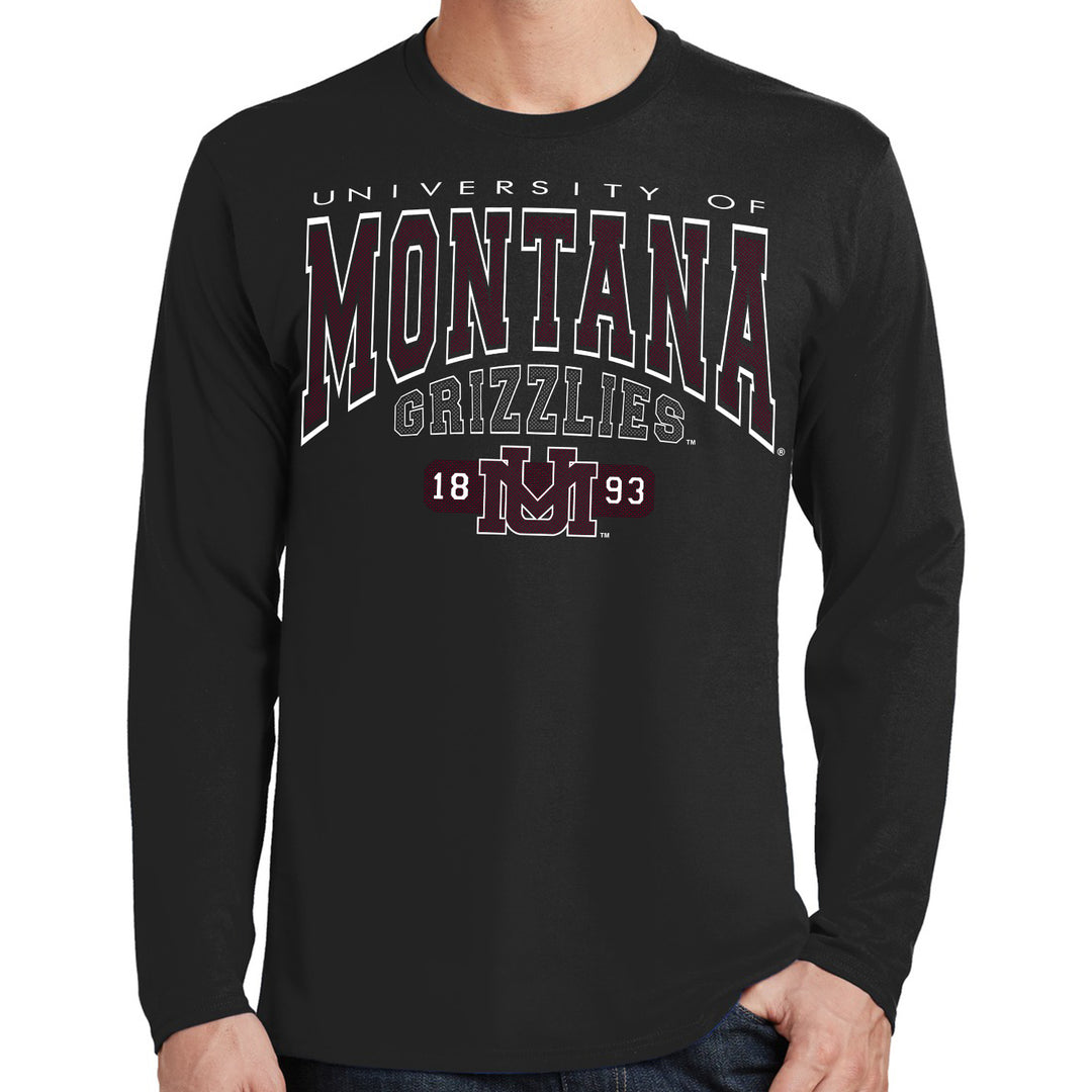Black Cotton Long Sleeve T-shirt with the Big Montana Griz (University of Montana Grizzlies) design made in Missoula, MT (home of the UM Grizzlies) by Blue Peak Creative