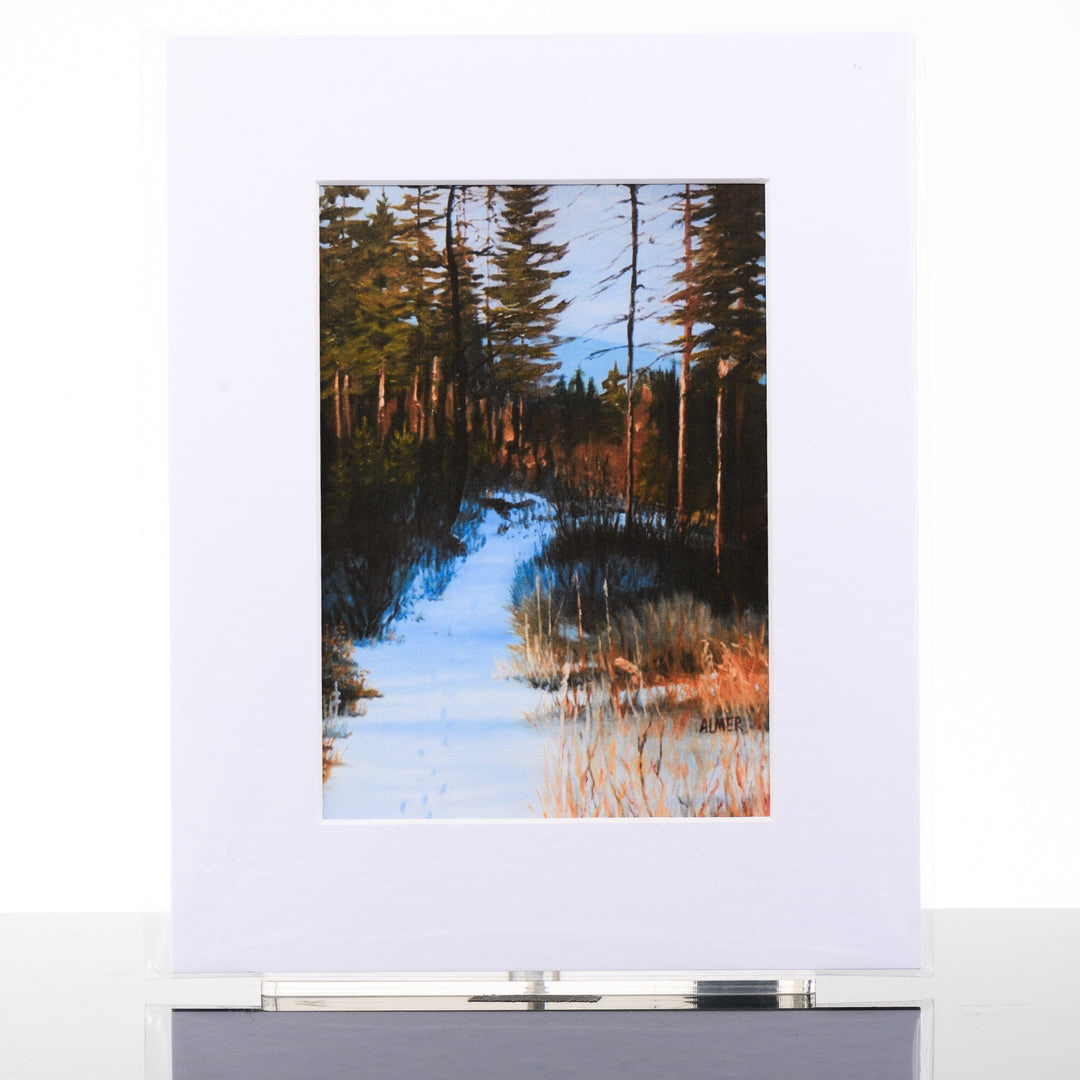 The Trail West Matted Print, by Stark Mountain Studio - 5x7 print of a Bobbe Almer watercolor painting in a 8x10 mat--a perfect Montana-made gift of nature for art lovers