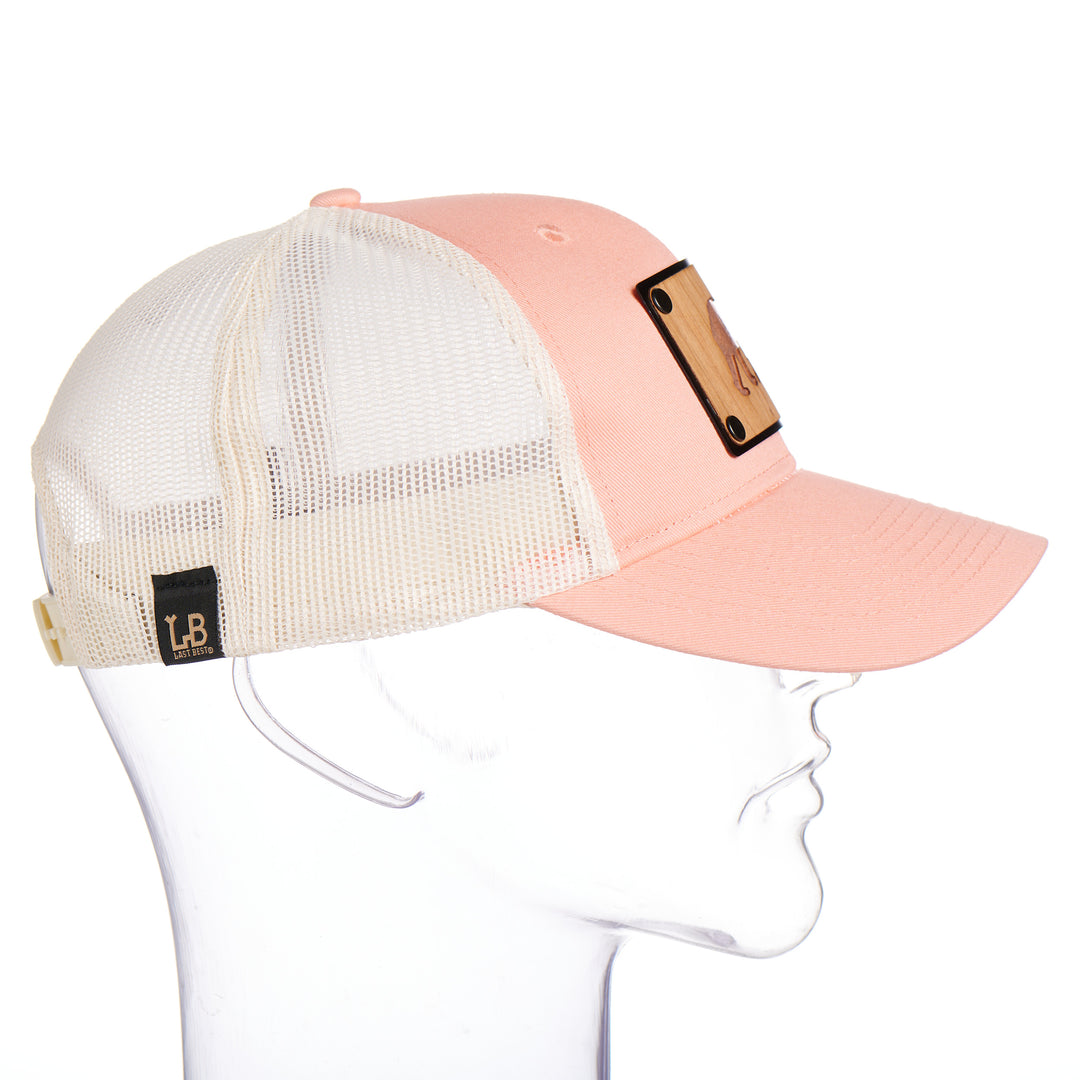 Cherry Wood & Bright Copper Bear Low Profile Peach Trucker Hat
