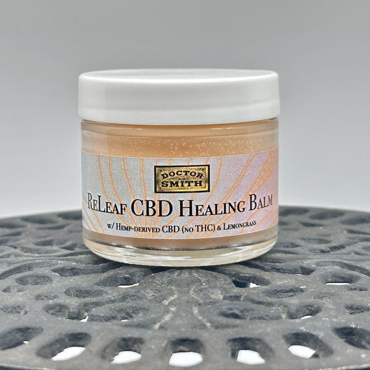 2 oz. jar of Dr. Smith Botanicals Lemongrass ReLeaf Hemp Healing Balm, CBD healing balm handcrafted in small batches in Montana, USA