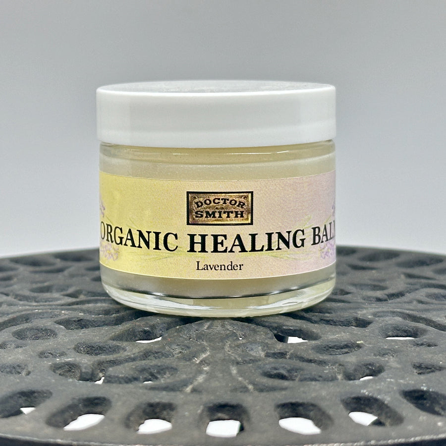 2 oz. jar of Lavender Organic Healing Balm, handmade in small batches in Montana by Dr. Smith Botanicals