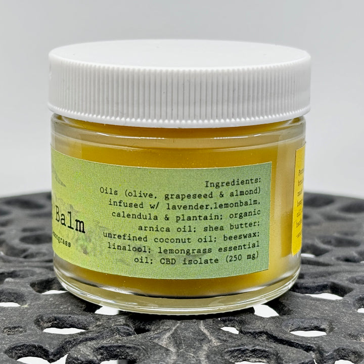 2 oz. jar of Dr. Smith Botanicals Arnica and Hemp Healing Balm (lemongrass), CBD and arnica healing balm handcrafted in small batches in Montana, USA