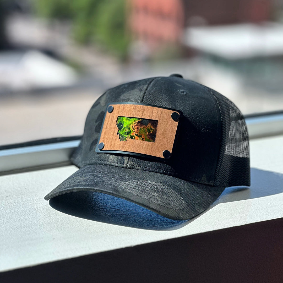 Cherry Wood & Copper Montana Black Camo Trucker Hat