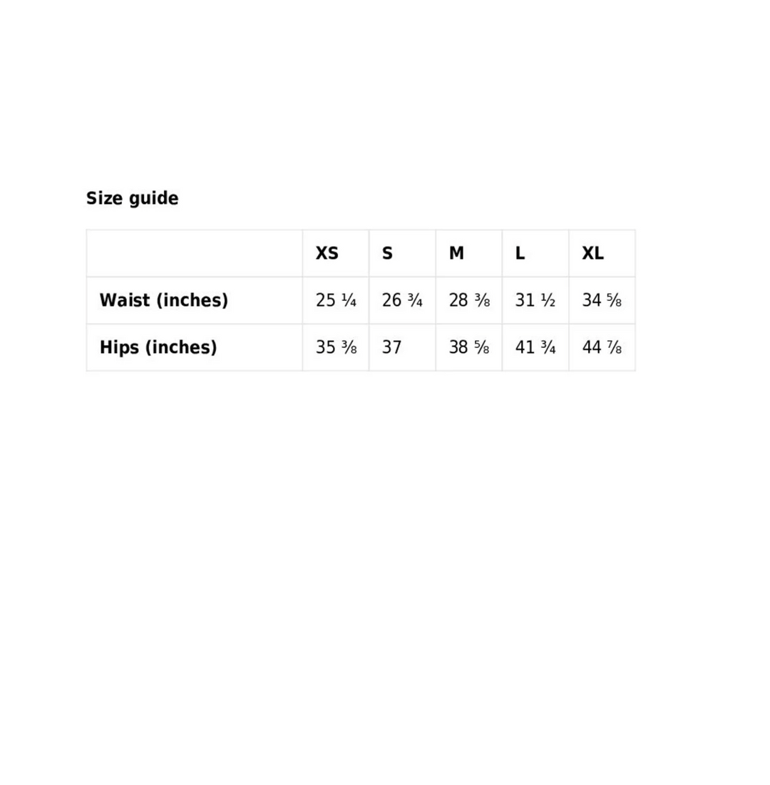 Size guide for Fish Out of Water Apparel's Regular Leggings