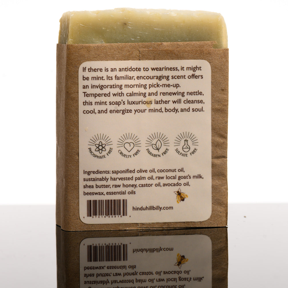 4 oz. bar of Nettle & Mint scented Milk & Honey Soap, handmade in Montana, USA by Hindu Hillbilly