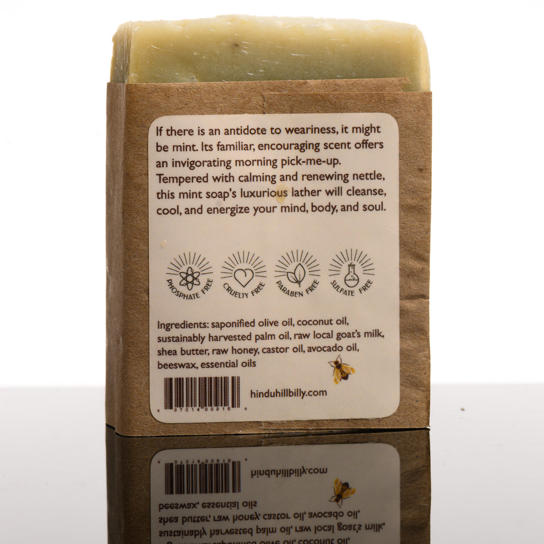 4 oz. bar of Nettle & Mint scented Milk & Honey Soap, handmade in Montana, USA by Hindu Hillbilly