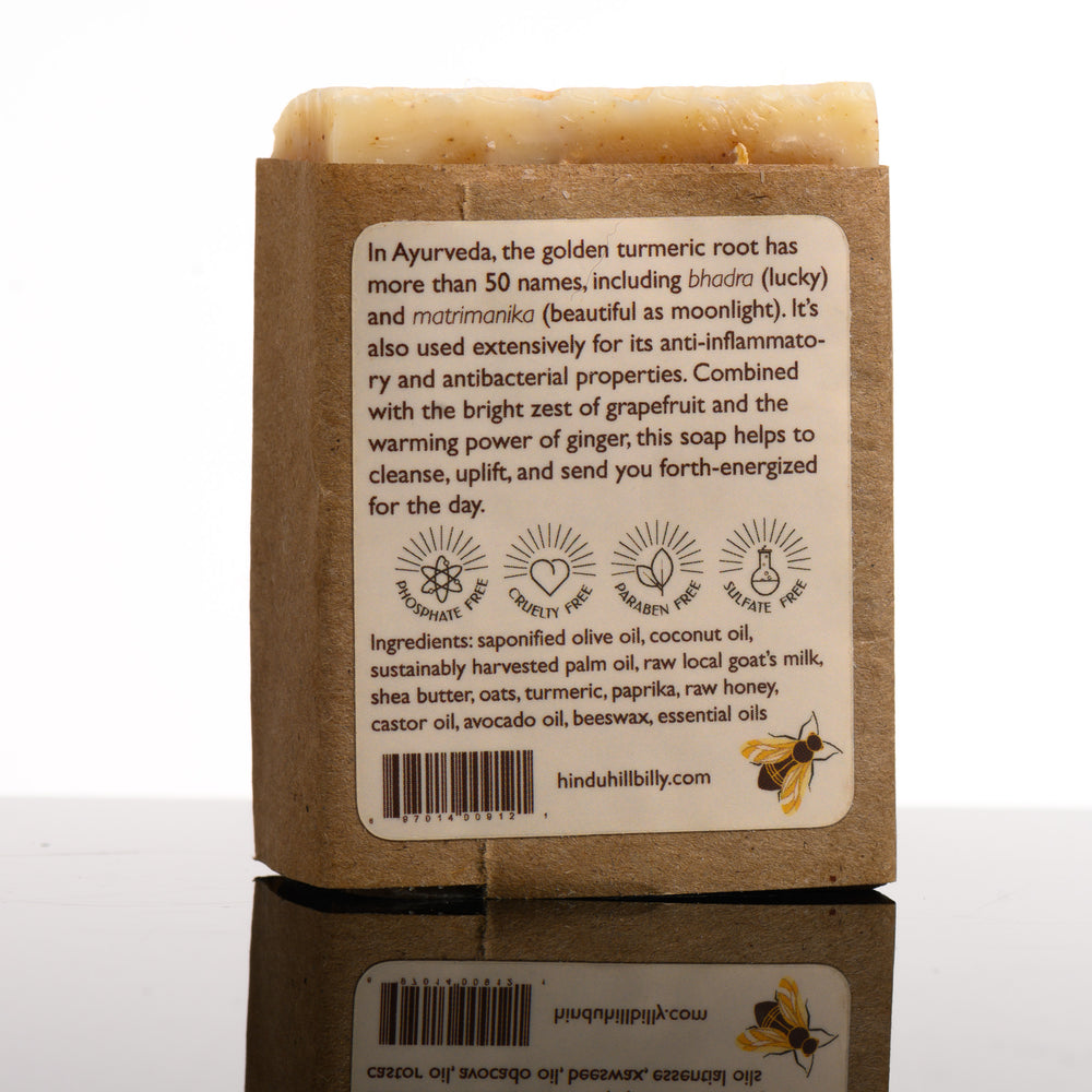 Turmeric Grapefruit and Ginger Milk and Honey Soap, handmade in Montana USA by Hindu Hillbilly