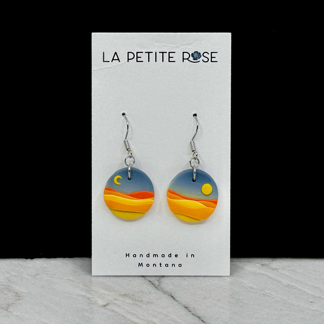 Big Sky Montana Sun Moon Landscape Clay Earrings