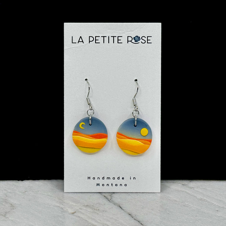 Big Sky Montana Sun Moon Landscape Clay Earrings