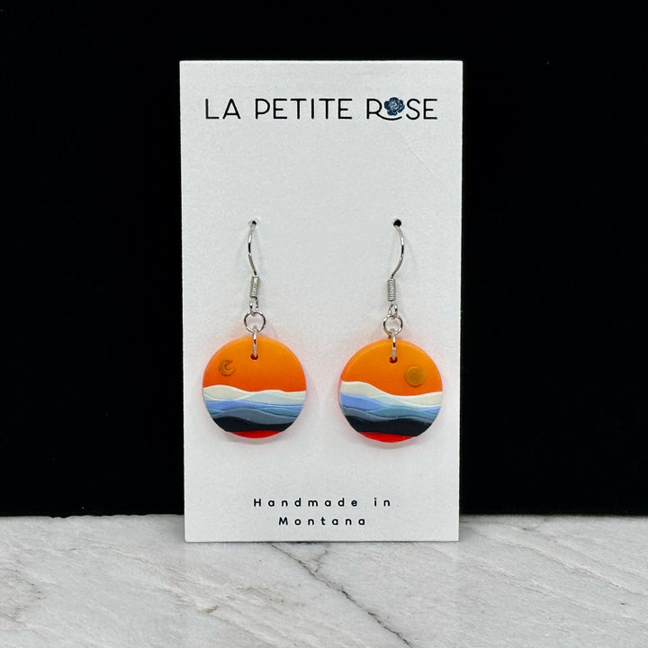 Big Sky Montana Sun Moon Landscape Clay Earrings