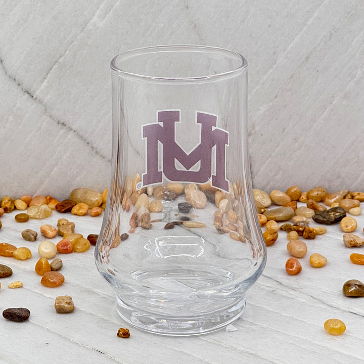 Blue Peak Creative's Montana Grizzlies Glen Cairn Whiskey Glass - Glen Cairn Whiskey Glasses decorated with University of Montana logo (back)