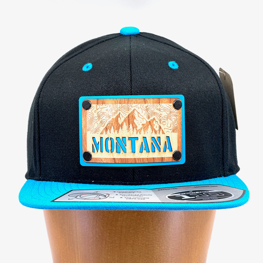 Montana Stencil Cherry Wood Patch Plate Flat Bill Hat