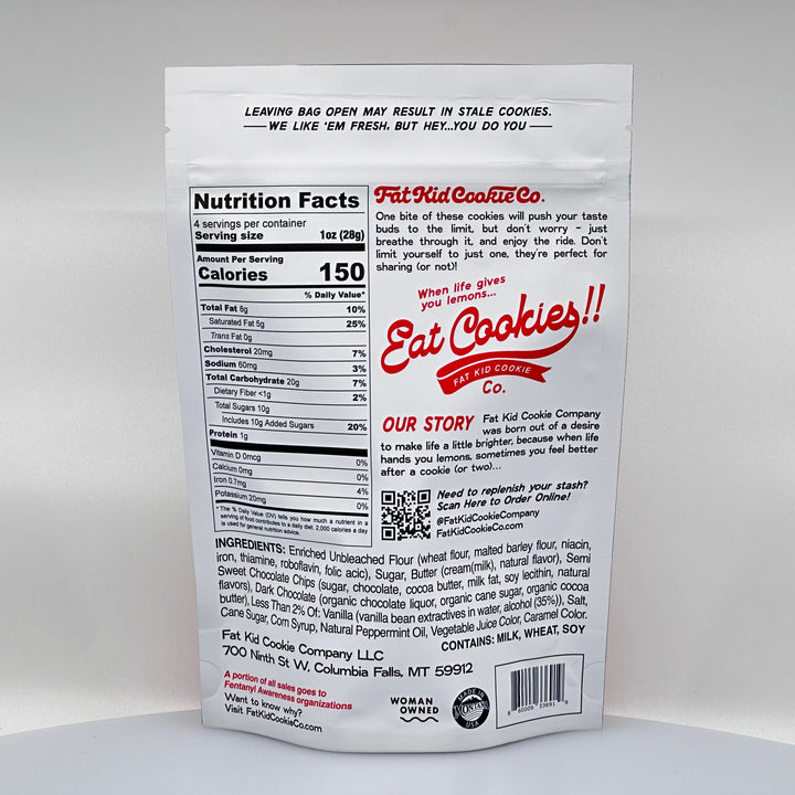 4 oz. package of Fat Kid Peppermint Cookie Brittle, description & ingredients