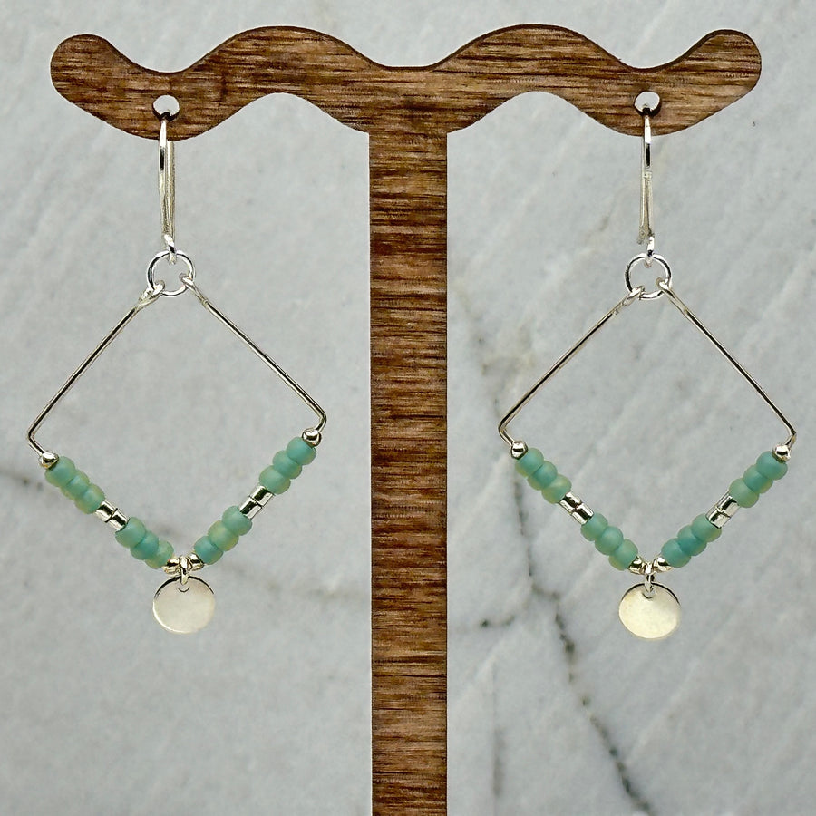 Pair of Bijou by Sam's Silver Square Hoop Earrings with Sea Glass Beads
