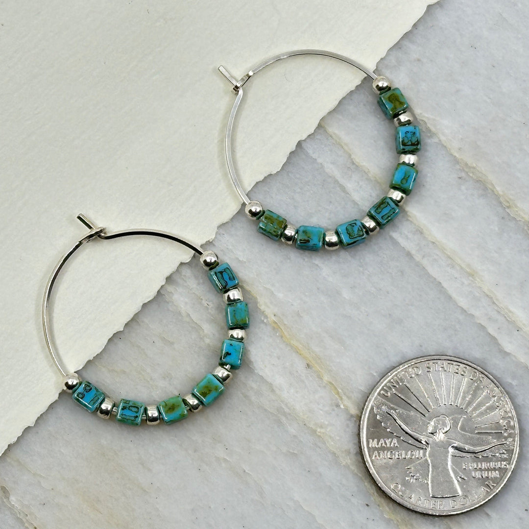 Pair of Bijou by Sam's Turquoise and Sterling Silver Beaded Hoops, with scale