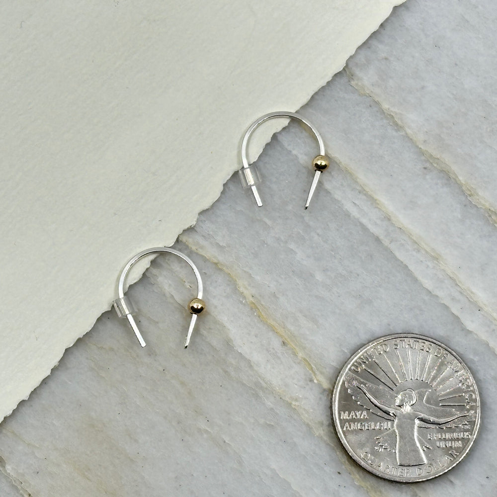 Pair of Bijou by Sam's Tiny Silver and Gold Hugger Earrings, with scale