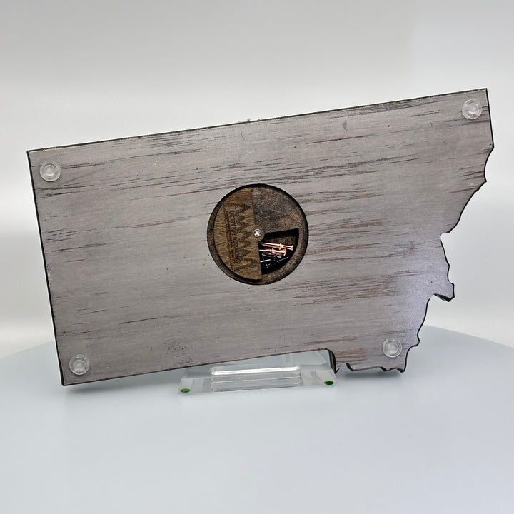 Knotty Pine Woodworks Handmade Montana Deer Skull Cribbage Board Greye (back)—this handmade wooden cribbage board is the perfect Montana-made gift for game lovers and adventurers. The back features a compartment for storing metal pegs.