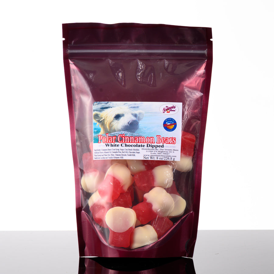 Lolo Sweets Barn White Chocolate Polar Cinnamon Bears - 8 oz. package of white chocolate-dipped cinnamon bears