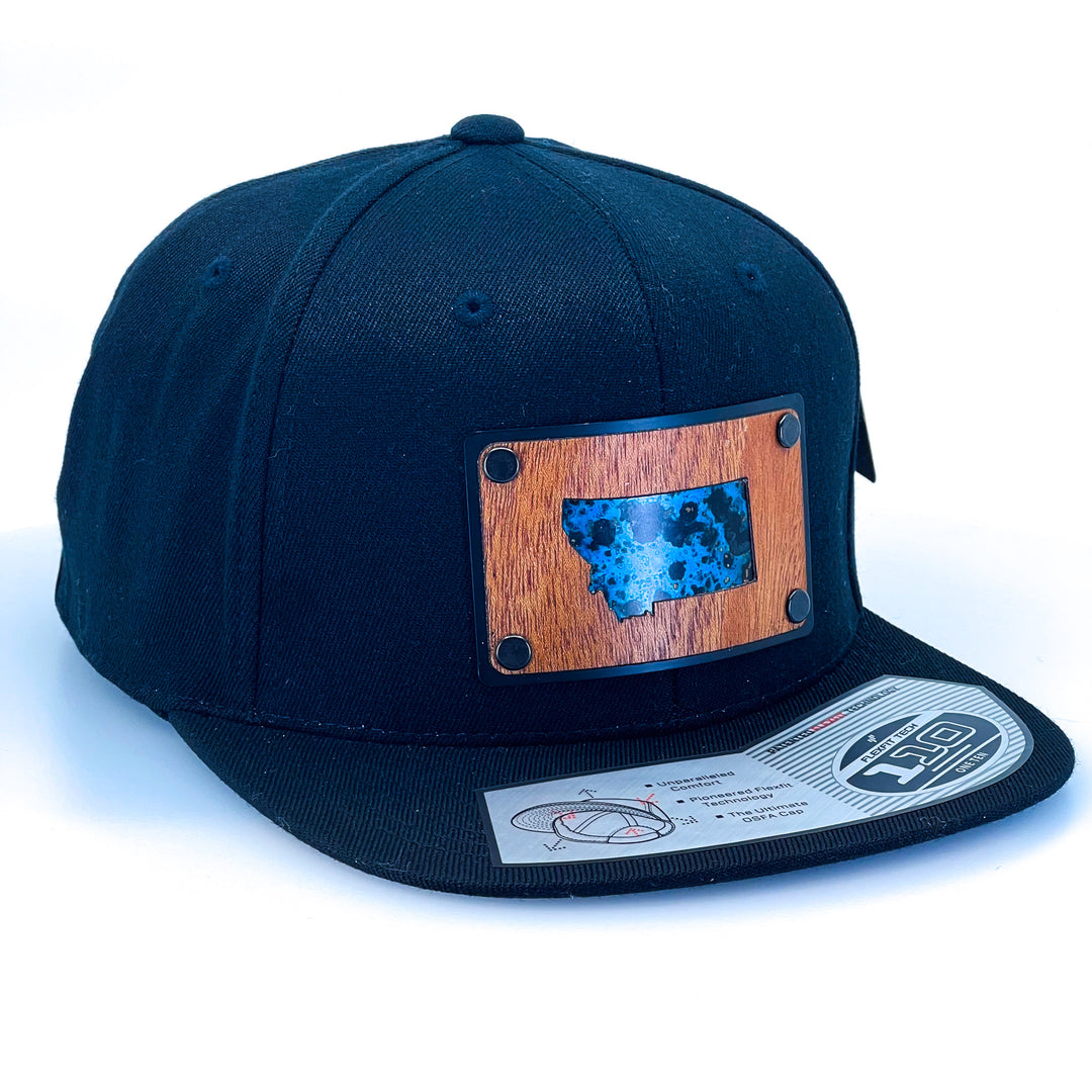 Montana State Mahogany & Teal Copper Patch Plate on Black Flat Bill Hat