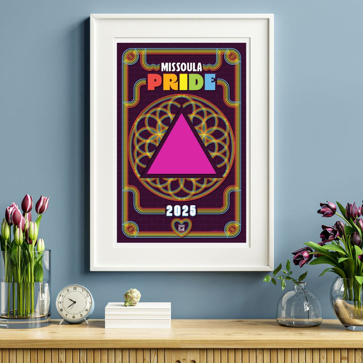 Framed 11x17 collectible poster featuring the 2025 Missoula Pride design, made in Missoula, Montana, USA as part of The Last Best Store's merchandise-based fundraising program.