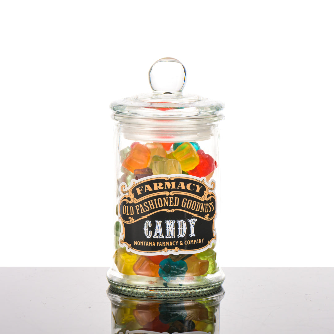 Old Fashioned Gummy Bear Candies in an apothecary jar, made in Montana USA by Montana Farmacy