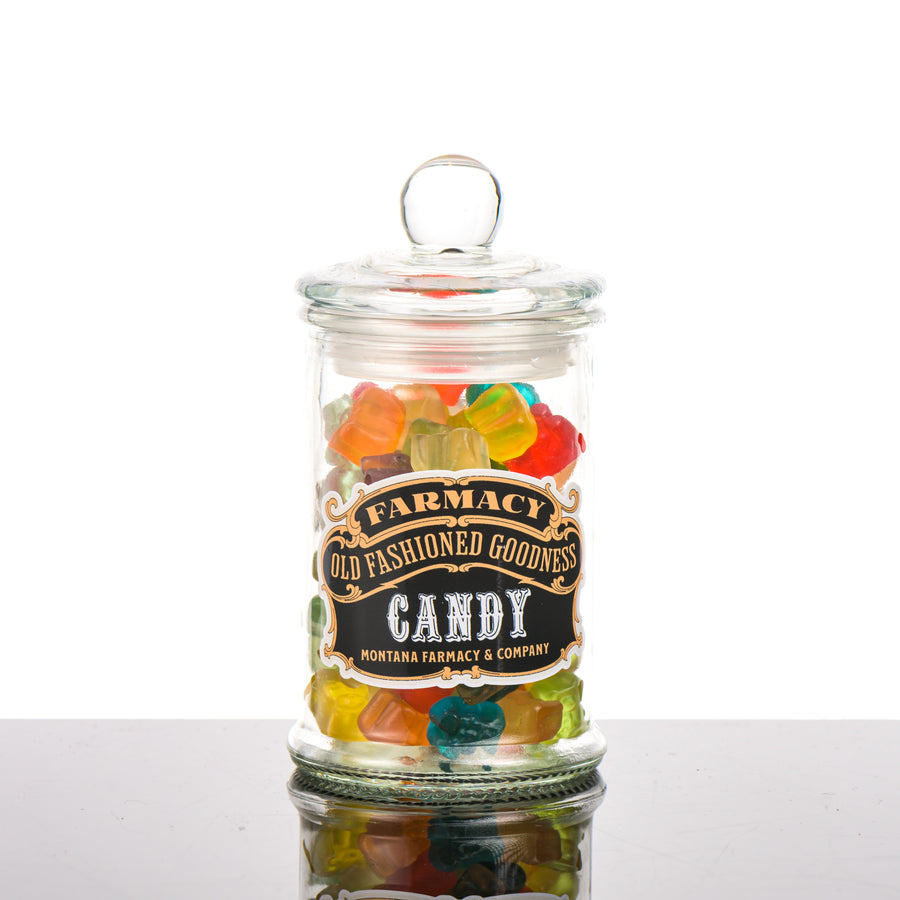 Old Fashioned Gummy Bear Candies in an apothecary jar, made in Montana USA by Montana Farmacy