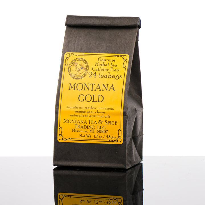 1.7 oz bag of Montana Tea & Spice Trading LLC's Montana Gold (24 teabags, caffeine free)—Montana-made tea for gifting and sipping