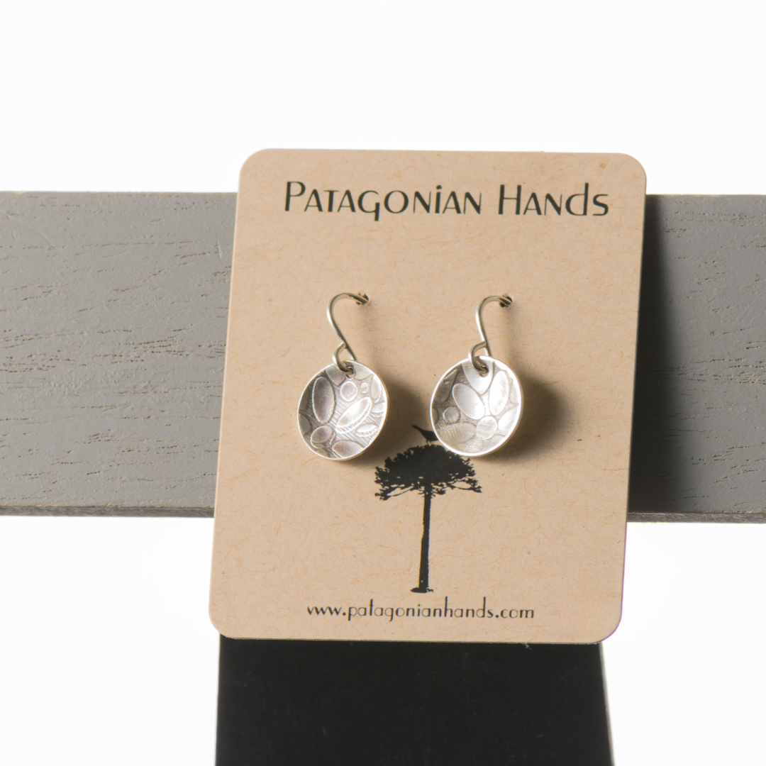 Pair of Round Petal Sterling Silver (.925) Earrings by Patagonian Hands (Short), fine jewelry made in Montana