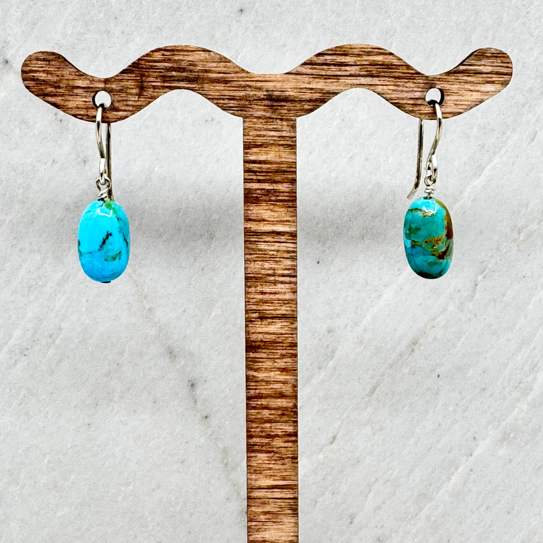 Pair of Kingman Turquoise and Sterling Silver (.925) Earrings by Patagonian Hands--fine jewelry made in Montana