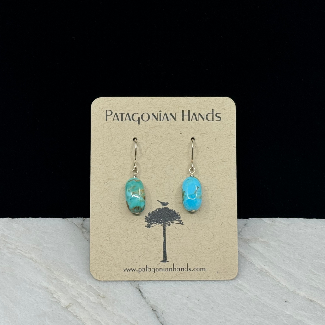 Pair of Kingman Turquoise and Sterling Silver (.925) Earrings by Patagonian Hands, fine jewelry made in Montana