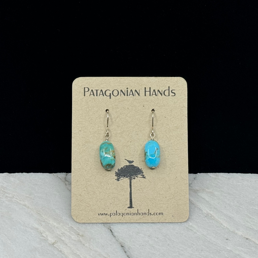 Pair of Kingman Turquoise and Sterling Silver (.925) Earrings by Patagonian Hands, fine jewelry made in Montana