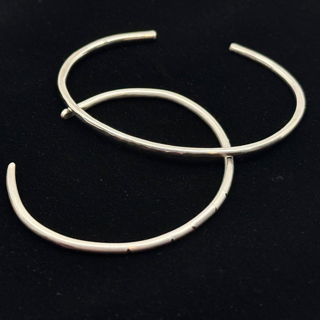 Two Sterling Silver .925 Skinny Cuff Bracelets by Patagonian Hands (partially hammered or gently scored), fine jewelry made in Montana