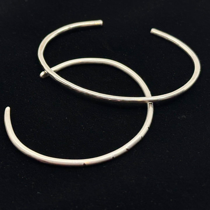 Two Sterling Silver .925 Skinny Cuff Bracelets by Patagonian Hands (partially hammered or gently scored), fine jewelry made in Montana