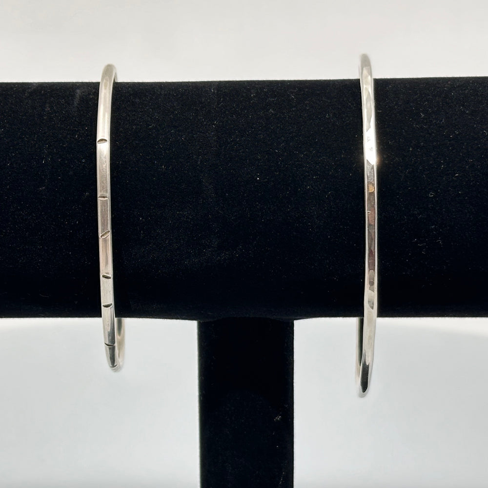 Two Sterling Silver .925 Skinny Cuff Bracelets by Patagonian Hands (partially hammered or gently scored), fine jewelry made in MT