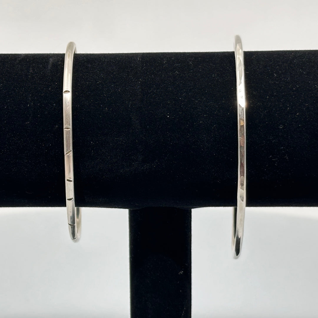 Two Sterling Silver .925 Skinny Cuff Bracelets by Patagonian Hands (partially hammered or gently scored), fine jewelry made in MT