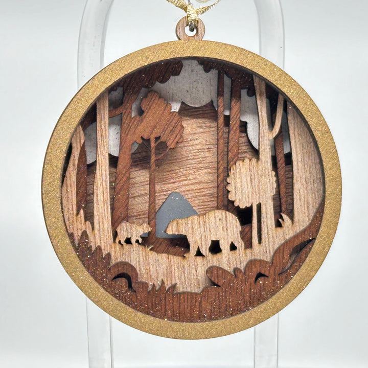 Assorted Wildlife 3D Layered Wood Ornament made in Montana by RJS Engraving & Design - layered wood art bear & cub ornament