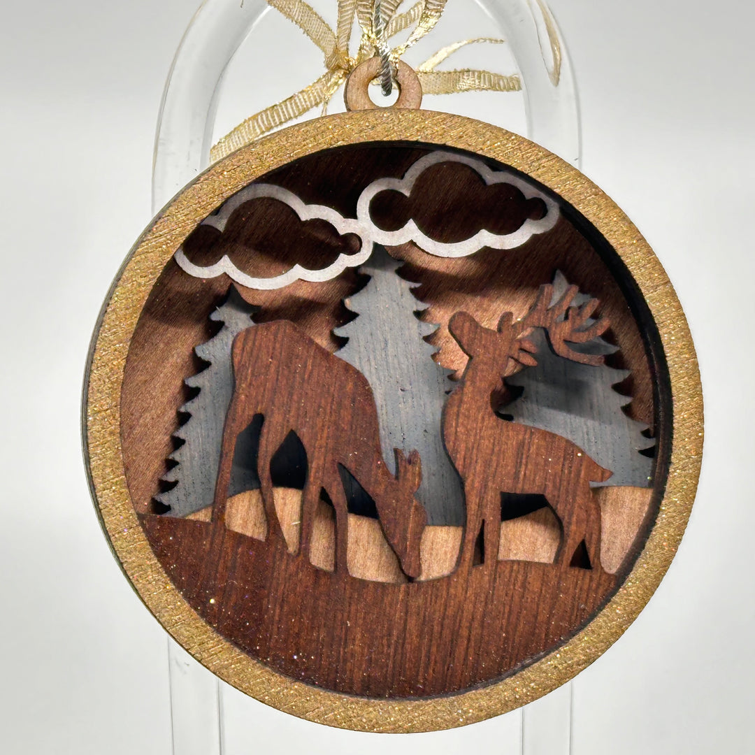 Assorted Wildlife 3D Layered Wood Ornament made in Montana by RJS Engraving & Design - layered wood art deer ornament