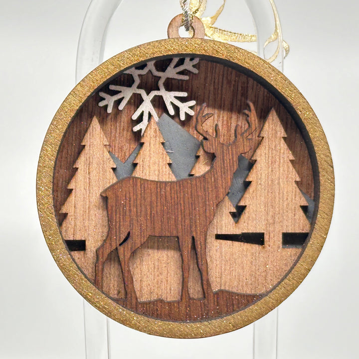 Assorted Wildlife 3D Layered Wood Ornament made in Montana by RJS Engraving & Design - layered wood art deer (buck) ornament