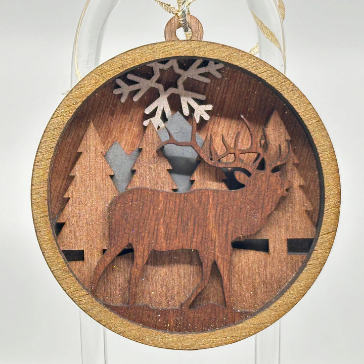 Assorted Wildlife 3D Layered Wood Ornament made in Montana by RJS Engraving & Design - layered wood art elk ornament