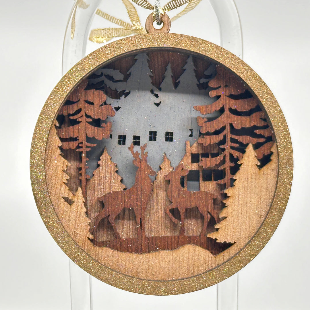Assorted Wildlife 3D Layered Wood Ornament made in Montana by RJS Engraving & Design - layered wood art urban deer ornament